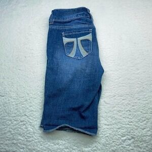 Seven 7‎ Capri Jean shorts Womens Size 2 Denim Blue Embellished Distressed